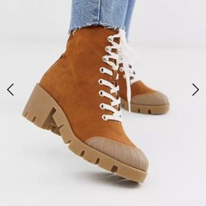 ASOS DESIGN Ripple chunky lace up ankle boots in tan